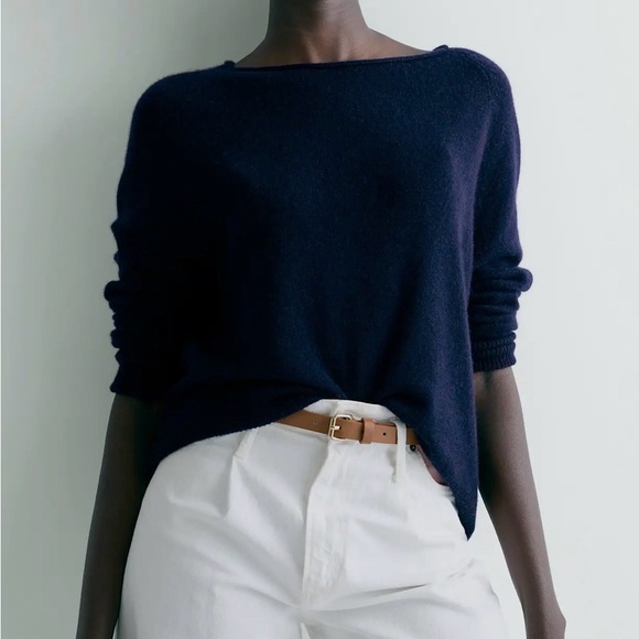 Quince Navy Blue Mongolian Cashmere Boatneck Sweater, Size XL - Picture 2 of 11